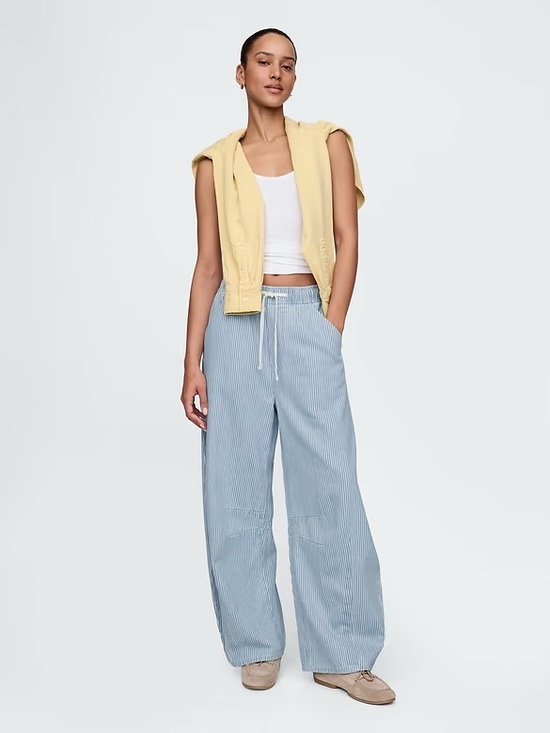 GAP Pants - GAP Mid Rise UltraSoft Denim Stripe Easy Horseshoe Jeans in Railroad Stripe